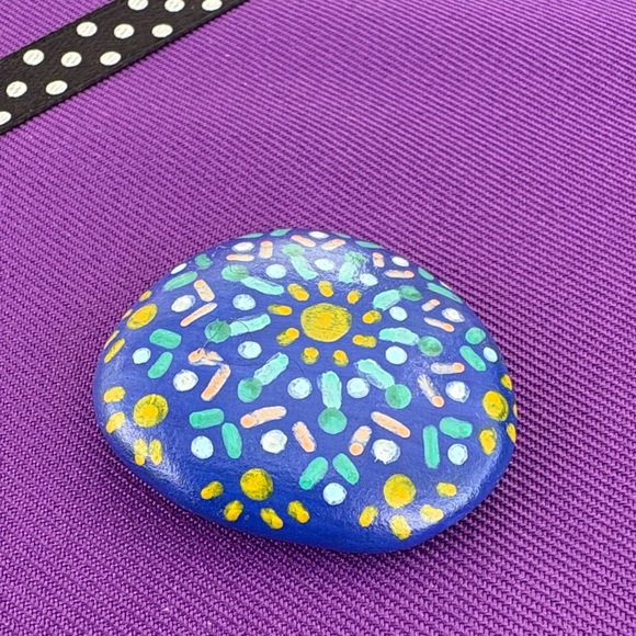 3/$12 Hand-Painted Stone - Blue Mandala Design - Picture 2 of 4